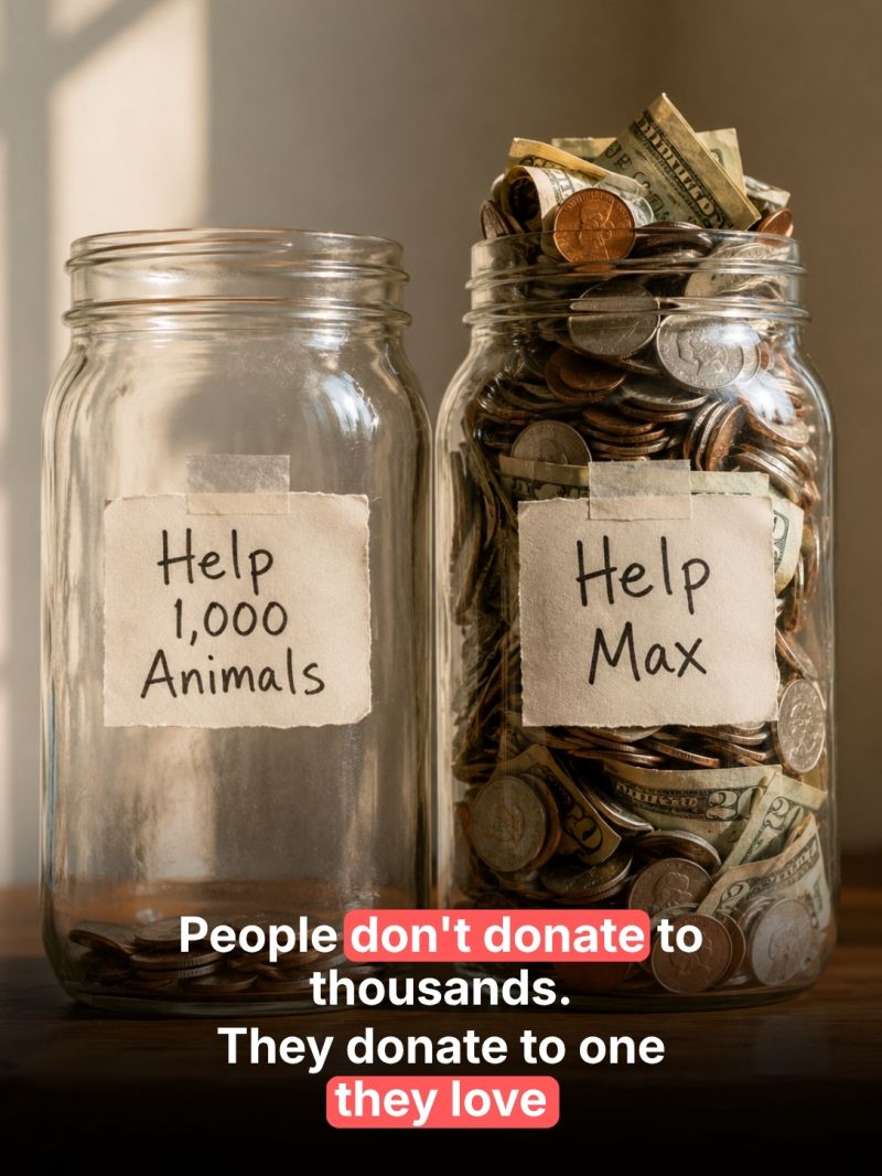 Shelter fundraising article explaining how individual animal stories raise more donations than statistics, featuring research on donor behavior and practical fundraising tips for animal shelters.