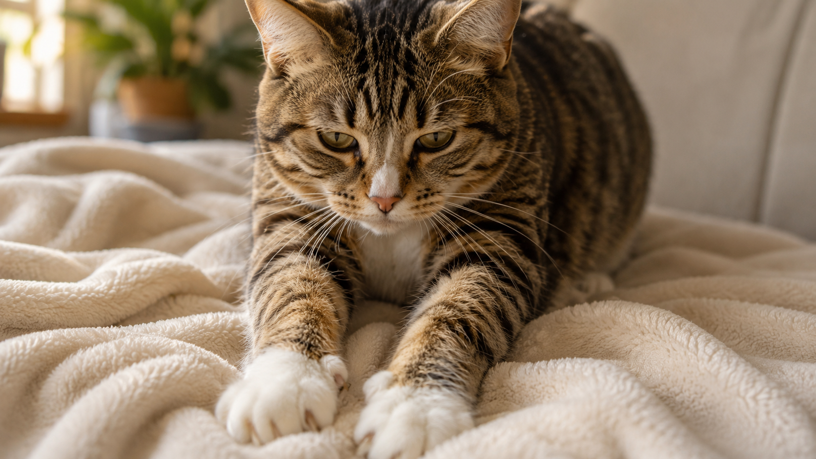 Why does my cat knead - on you, on blankets, or only on one person? Discover 6 real reasons, what each kneading style means, and when to pay attention.